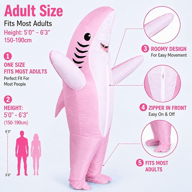 Foto 5 de 8 de IRETG Disfraz de tiburón inflable, gracioso mono inflable para fiestas de cosplay