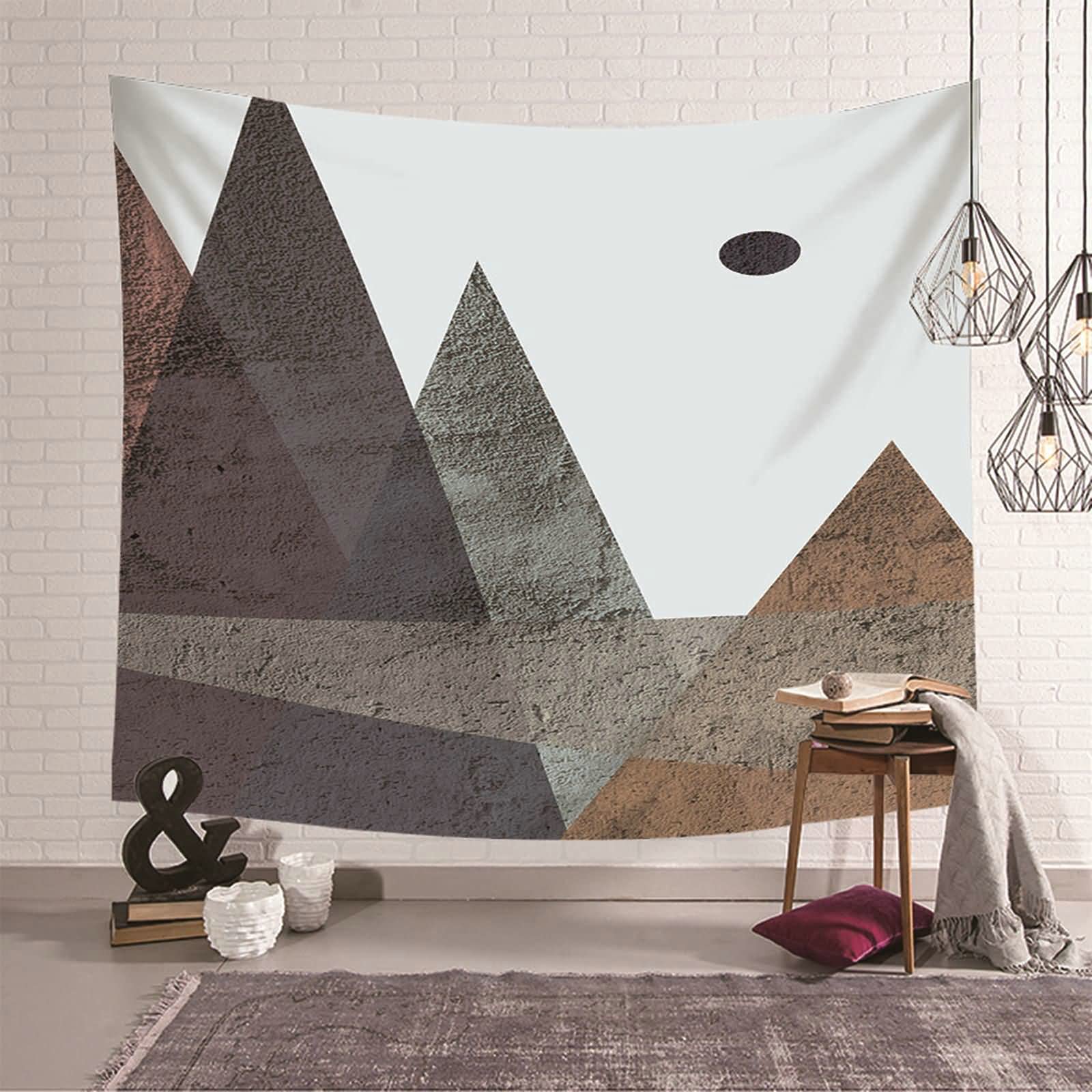 Elegante tapiz de pared KnSam de poliéster gris y marrón con diseño geométrico abstracto