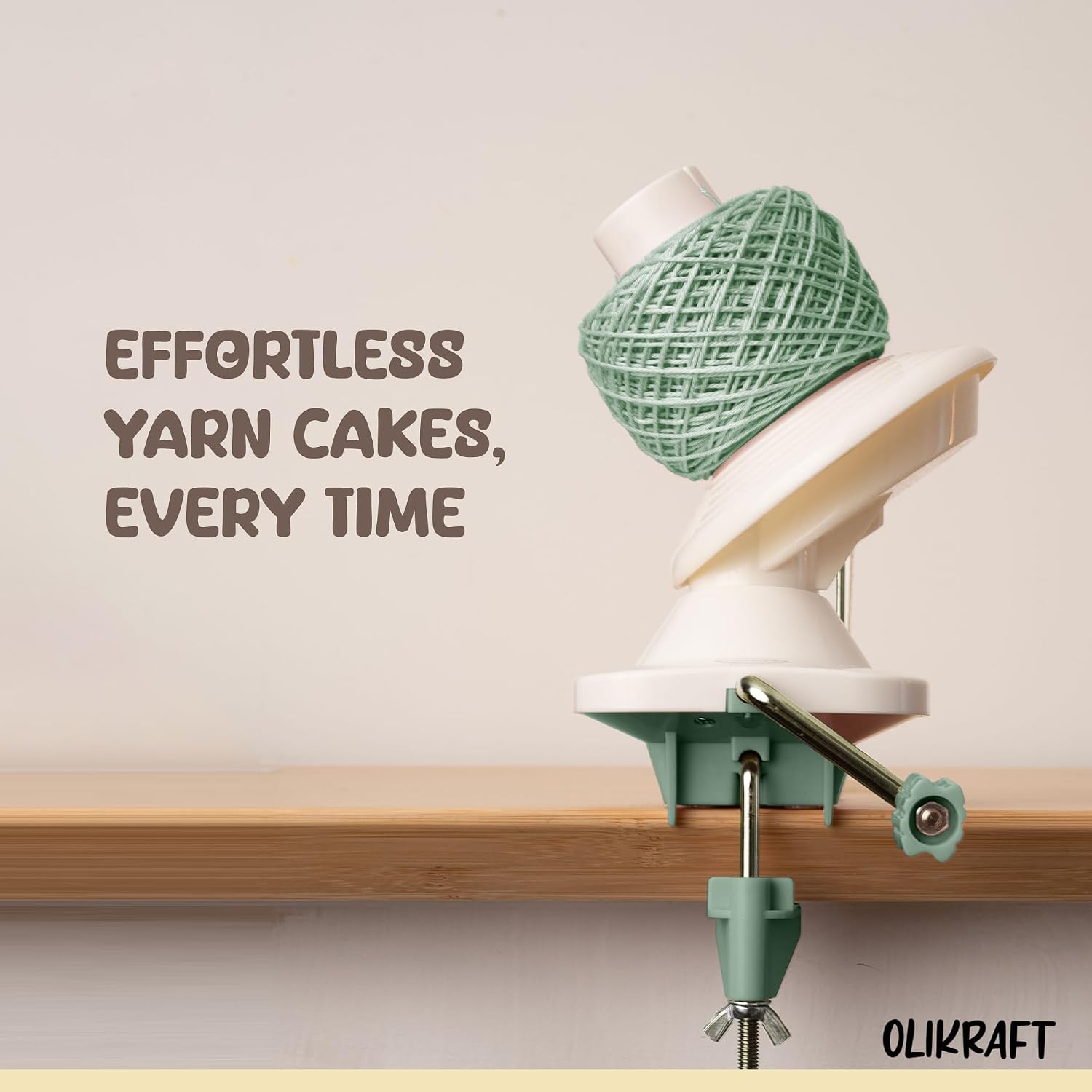 Olikraft Manual Yarn Winder | Yarn Ball Winder, Roller, Baller Crochet Spinner for Crocheting | Clamp for 1 3/4" Surfaces | Create Cakes up to 4oz (Smoke Green)