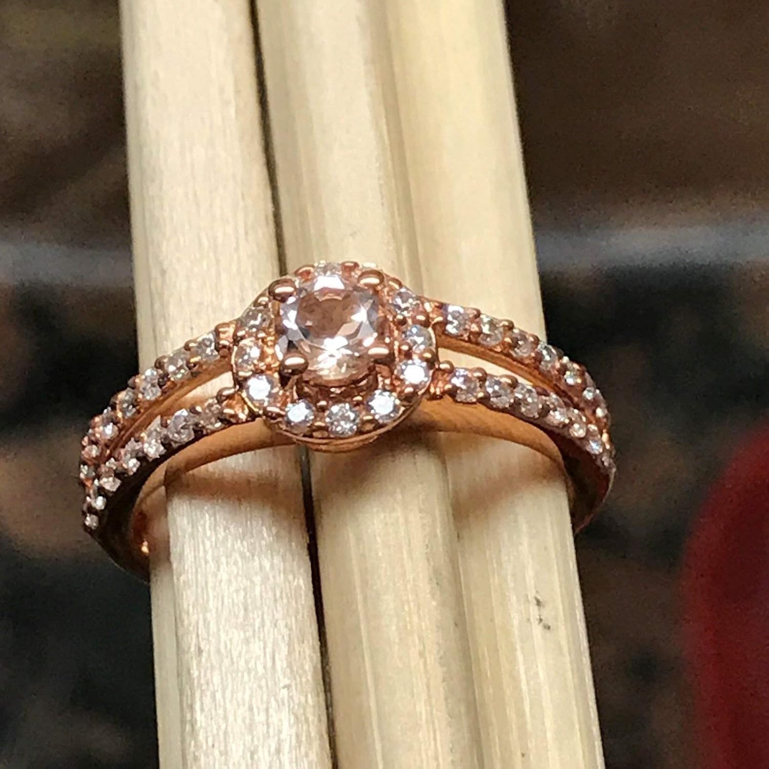 Natural Peach Morganite 14k Rose Gold Over Sterling Silver Engagement Ring Size 5, 6, 7, 8, 9 - Image 5
