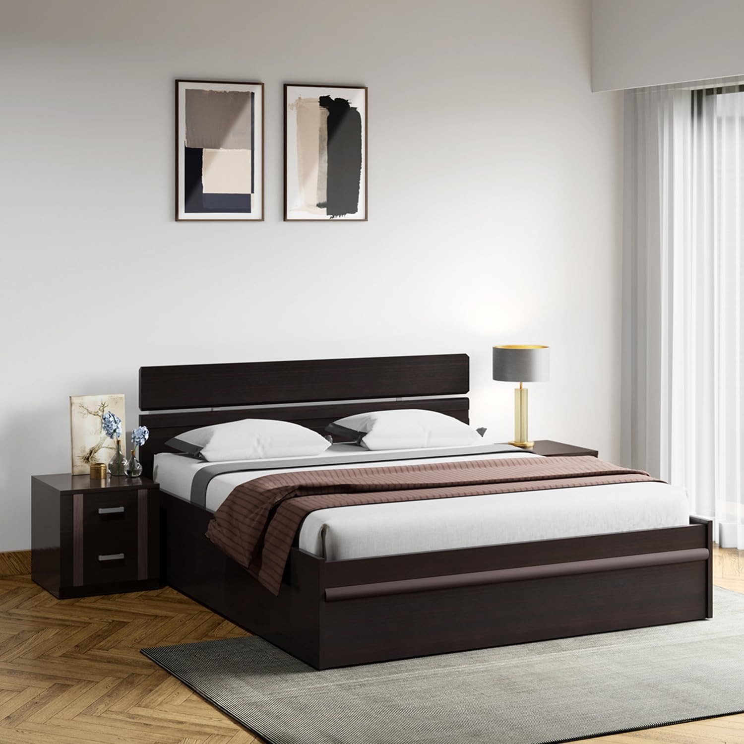 GODREJ INTERIO Zurina King Size Engineered Wood Bed with Box Storage (1 ...