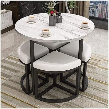 Office Business Hotel Lobby Dining Table Set, Table and Chair Combination Restaurant Reception Area Negotiation Room Tea Shop Lounge Office Bar Coffee Shop Leather SpaceWhite,80cm