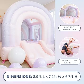 Bounceland Daydreamer Cotton Candy Bounce House, Pastel Bouncer with Slide, 8.9 ft L x 7.2 ft W x 6.7 ft H, UL Blower Included, Basketball Hoop, 30 Pastel Plastic Balls, Trendy Bouncer for Kids