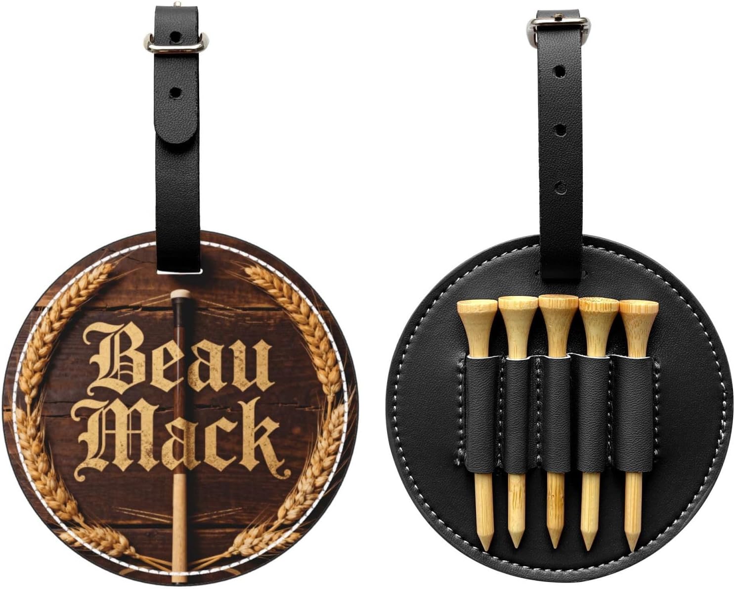 JugJug Personalized Golf Bag Tag with Tee Holder - Custom Name Leather Golfing Accessories - Unique Golf Gifts for Men, Dad, Husband
