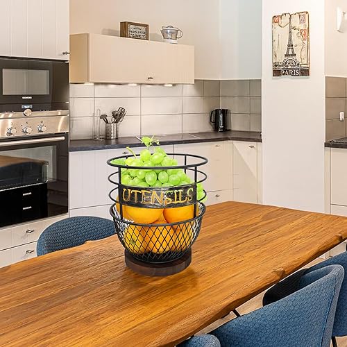 Miniatura 5 de SODSAI Soporte grande para utensilios en elegante negro mate con base de madera rústica para cocinas modernas, organizador espacioso y resistente al