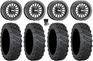 Bundle - 9 Items: Metal FX Delta Bdlk 15" Wheels Bk 32" Versa Cross V3 Tires [4x137 Bolt Pattern 12mmx1.5 Lug Kit]