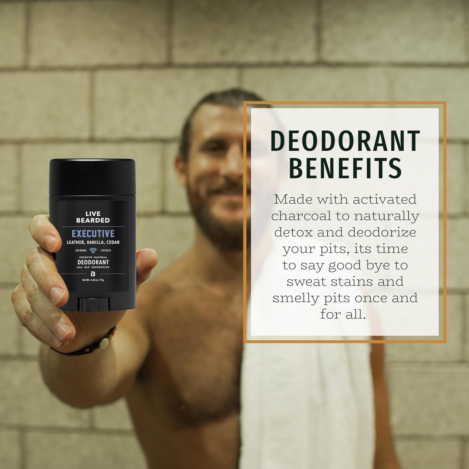 Live Bearded Men's Deodorant - Long Lasting, Aluminum Free, All Natural, Activated Charcoal Deodorant for Men, Travel Size - Executive, 3 Stick