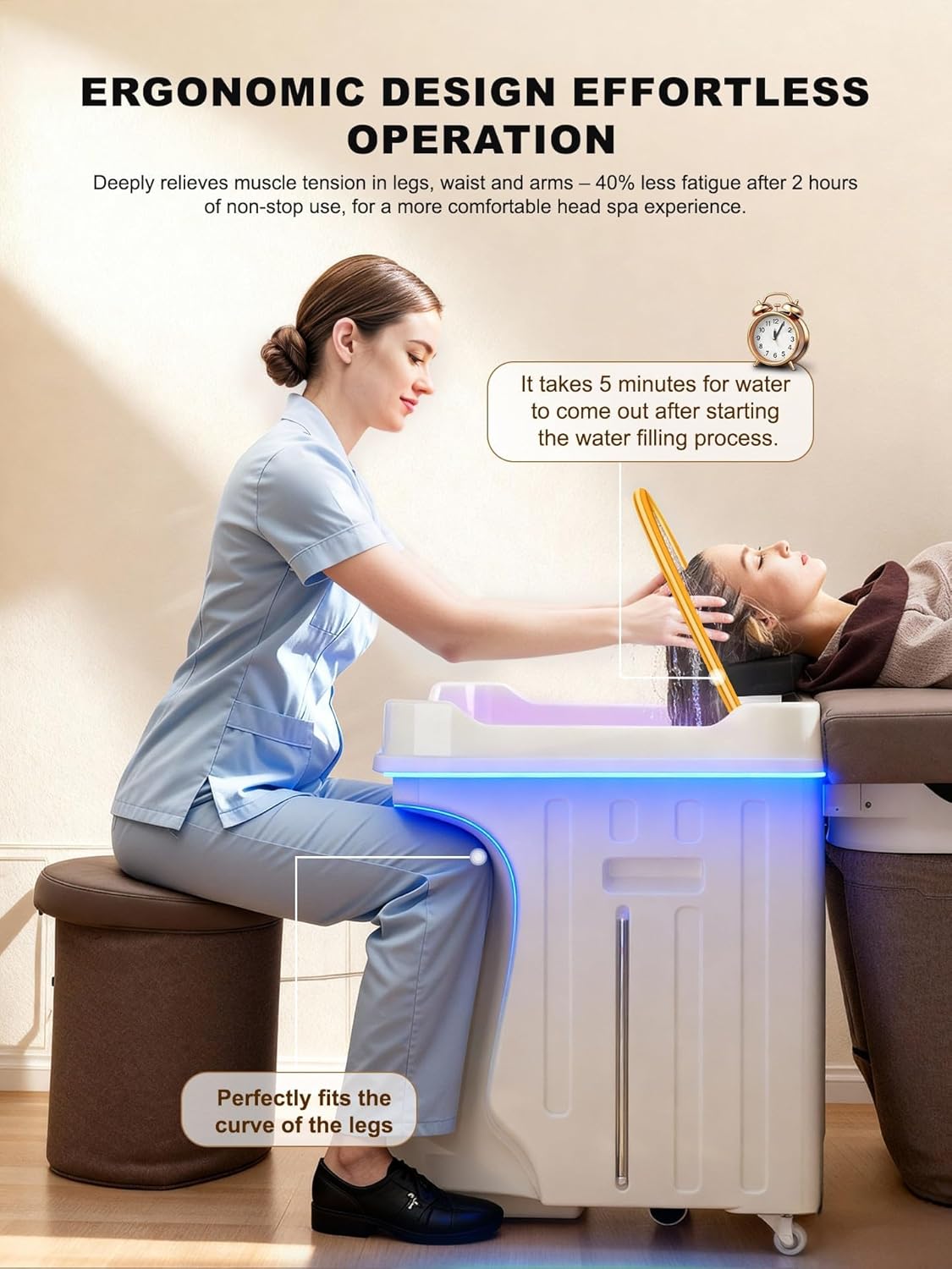 Japanese Head Spa Equipment, Water Circulation & Fumigation, Height Adjustable, 58% Energy Saving 1600W, IPX4, 25L Waste Tank, for Home Salon Scalp Care