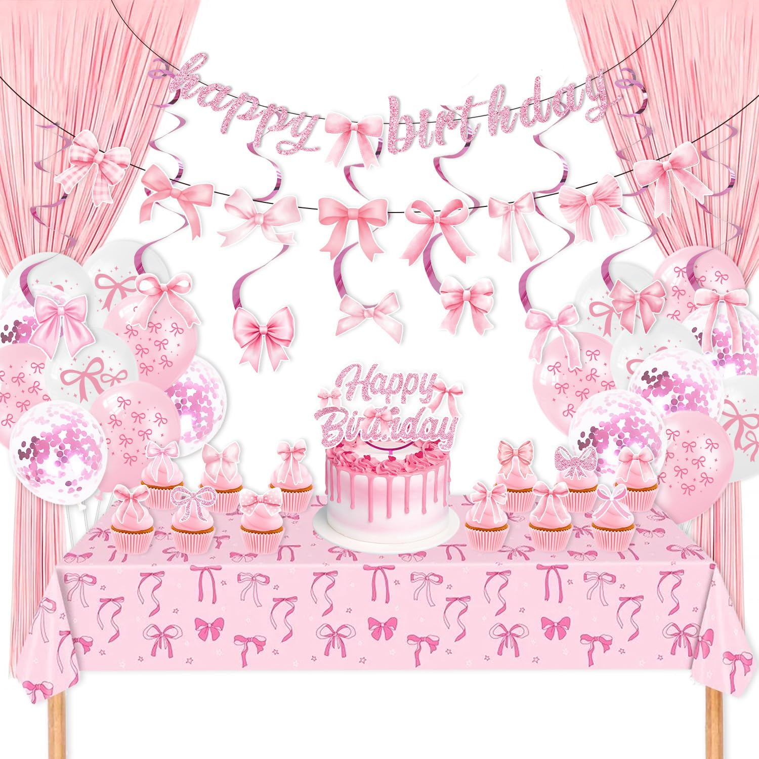Amazon.com: Pink Bow Birthday Decorations - Girl Bow Themed Party ...