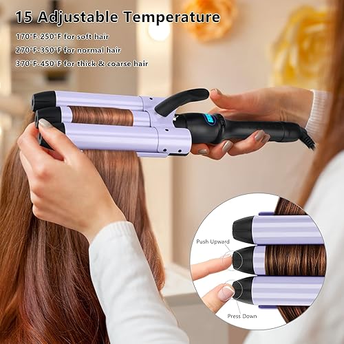 Miniatura 3 de Aima Beauty - Plancha rizadora de pelo de sirena de 3 barriles de 3 barriles, pantalla LCD, barril extra largo, temperatura múltiple, temperatura