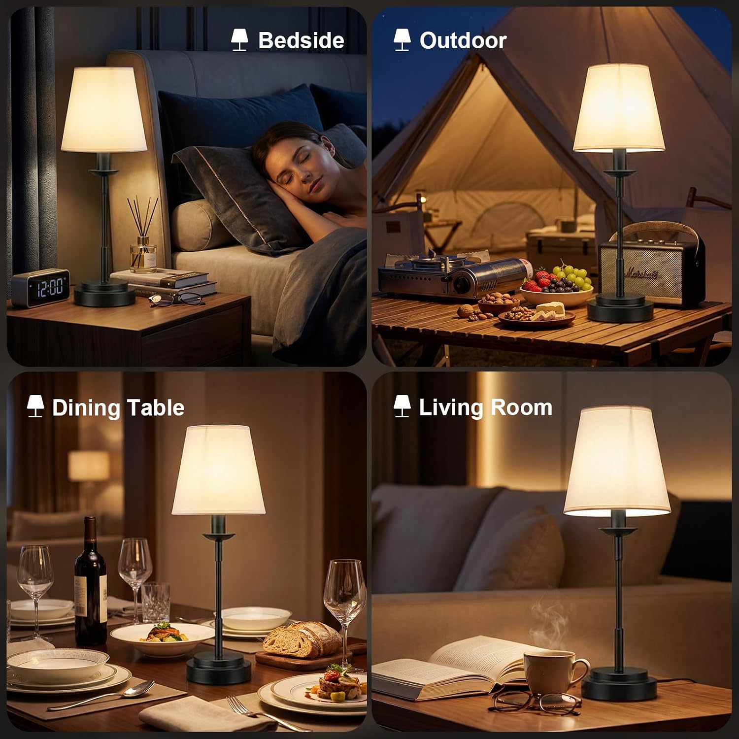 Cordless Table Lamp Black,Rechargeable 6000mAh Battery Operated,17-Inch image 4