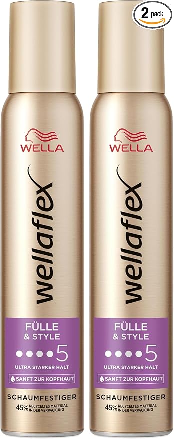 Wellaflex Fülle & Style Mousse coiffante pour femme - Tenue ultra forte jusqu'à 24 heures - Pour cheveux pleins et volumineux - Doux pour le cuir chevelu - Testé dermatologiquement - Sans silicone -