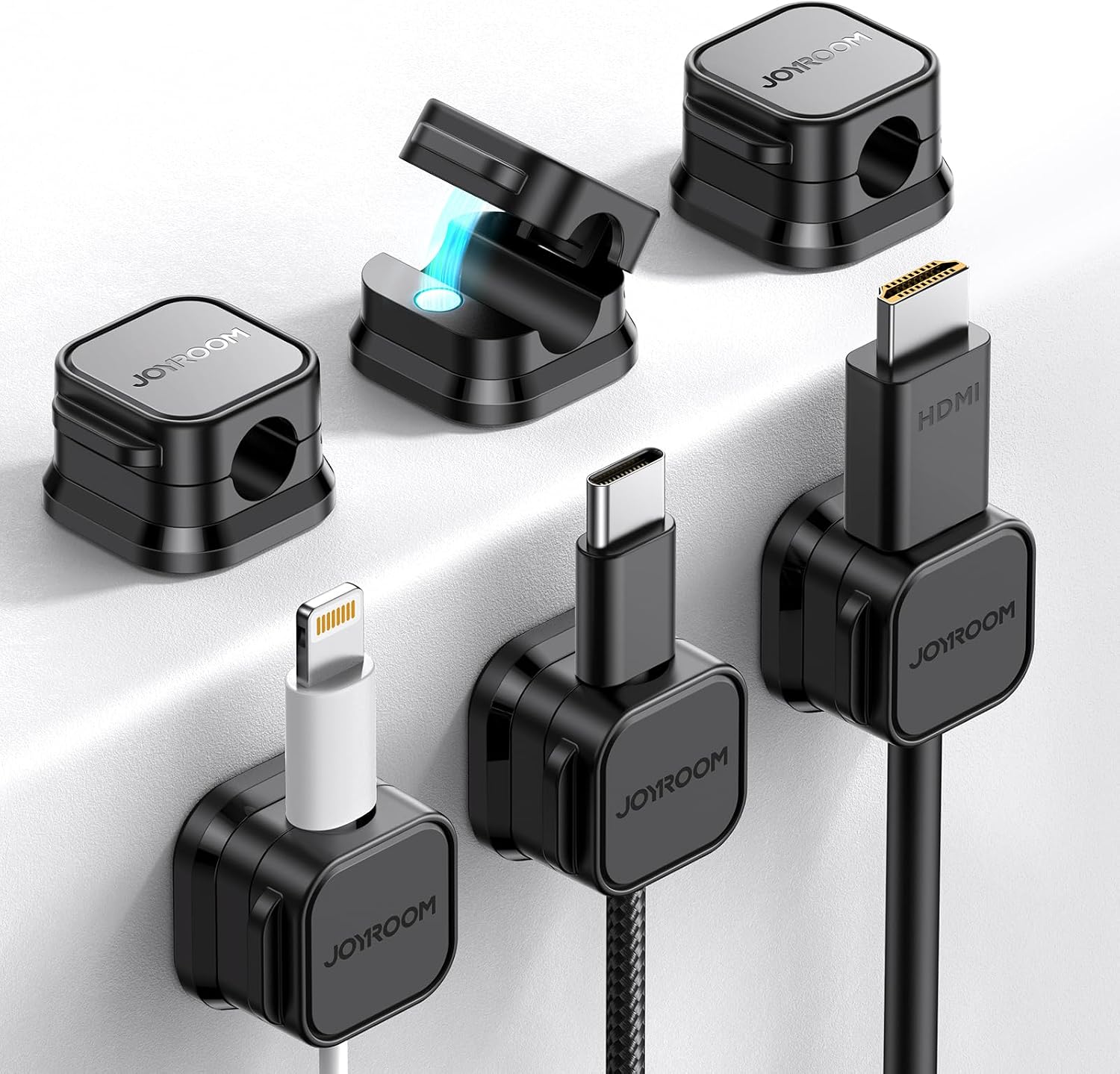 6 Pack Magnetic Cord Holder, Cord Organizer Cable Clip for Desk Management, JOYROOM Smooth Adjustable Cable Clip, Wire Holder Keeper Organizer for Home Office Desk Phone Car Wall Desktop Nightstand