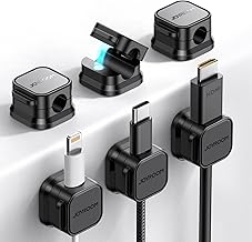 6 Pack Magnetic Cable Clips [Cable Smooth Adjustable] Cord Holder, Under Desk Cable Management, JOYROOM Adhesive Wire Holder Keeper Organizer for Home Office Desk Phone Car Wall Desktop Nightstand