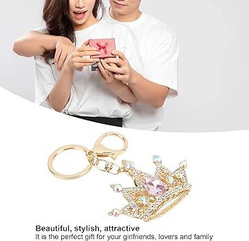 GLOGLOW Crown Keychain, Gold 3D Sparkling Charm Rhinestones Crown