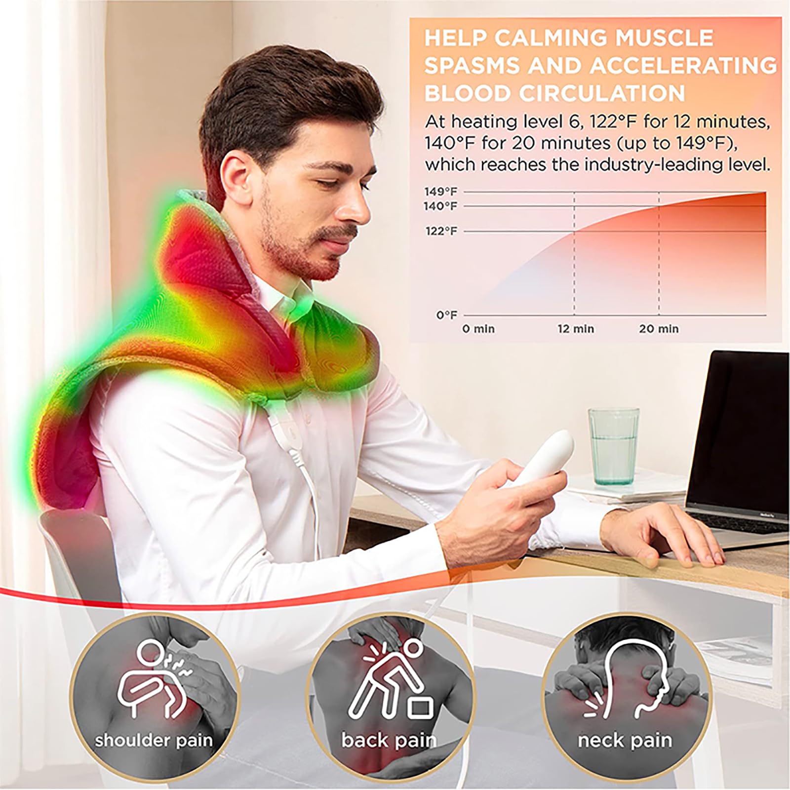 Cuscino Termico per Collo E Spalle, Fascia per Il Collo Riscaldata Elettricamente per Alleviare Il Dolore, Impostazione della Temperatura a 6 Livelli E Timer a 4 Livelli, Tessuto Morbido