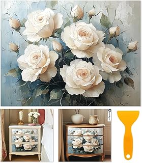 6 Sheets Large White Roses Rub on Transfers for Furniture Vintage Floral Rub on