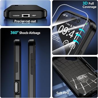 ZUSLAB Card Holder Slot Case Compatible with Apple iPhone 16 6.1 Inches 2024, Phone Wallet Case with 1 Tempered Glass Screen Protector, Rubber & PC Bumper Cover for Women Men, Black