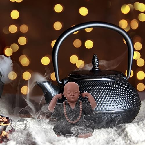 Miniatura 5 de Garneck Estatua de monje para decoración del hogar, estatua de monjes, lindos monjes escuchan no mal, no ver mal, hablar no mal, no hacer mal,