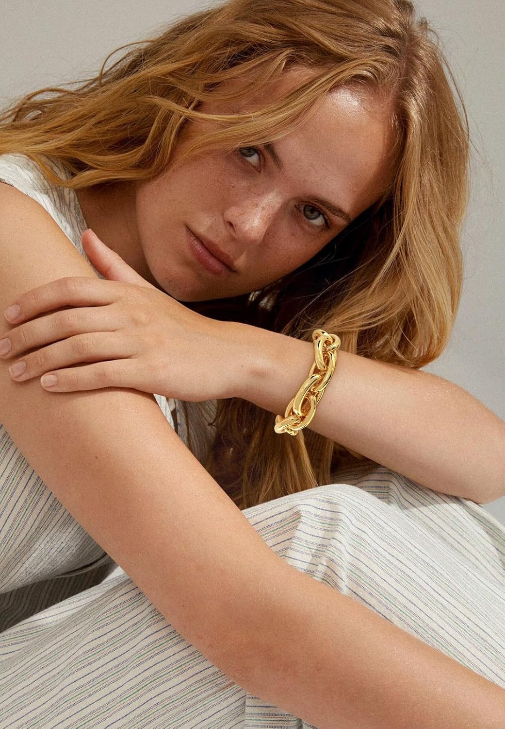 WOWORAMA Chunky Chain Bracelet for Women Adjustable Elastic Stretch Link Bracelets Thick Chunky Link Statement Bracelet Gold/Silver - Image 8