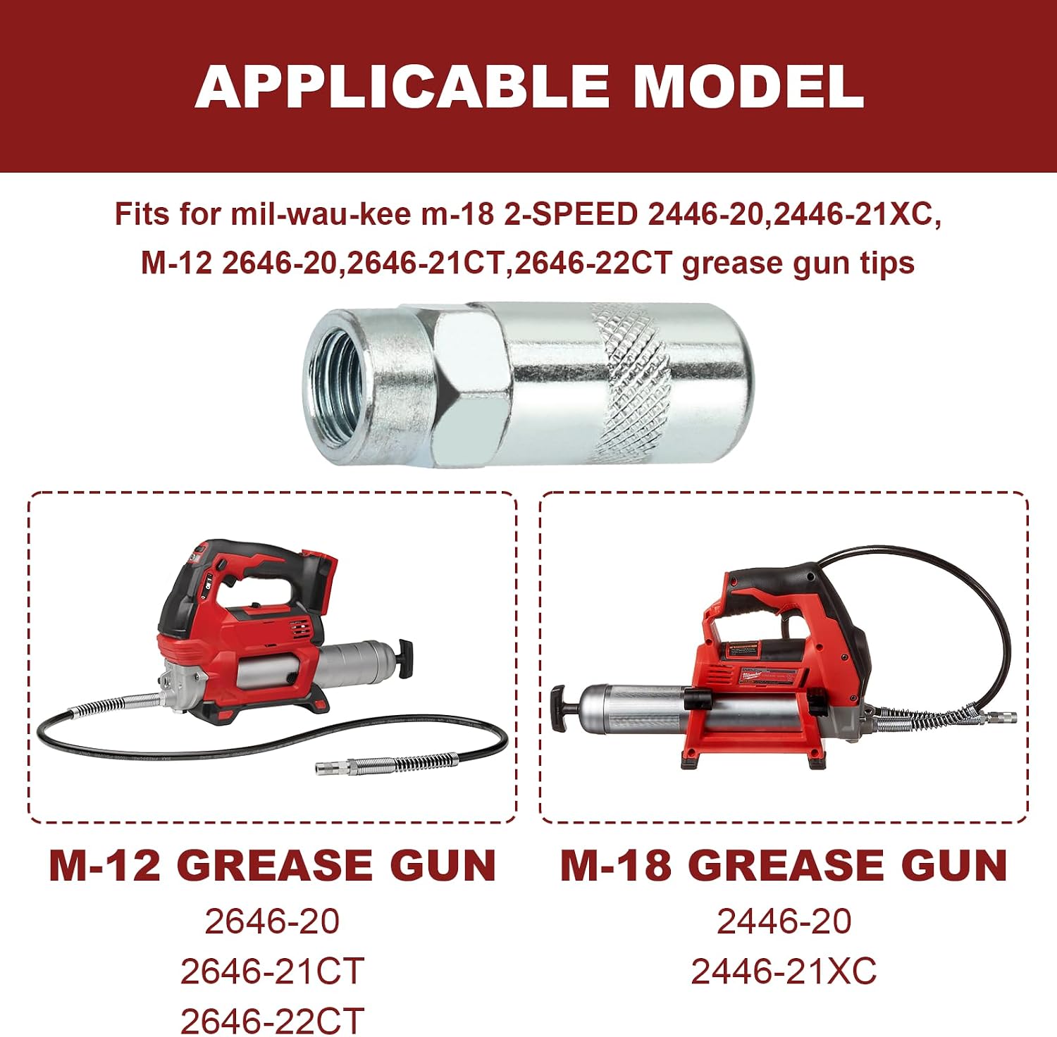 49-16-2649 Grease Gun Couplers for Milwauk Grease Gun Tips Fits for Mil-wau-kee M-18 2-Speed Cordless Grease Gun and M-12 Cordless Grease Gun (2-Pack)