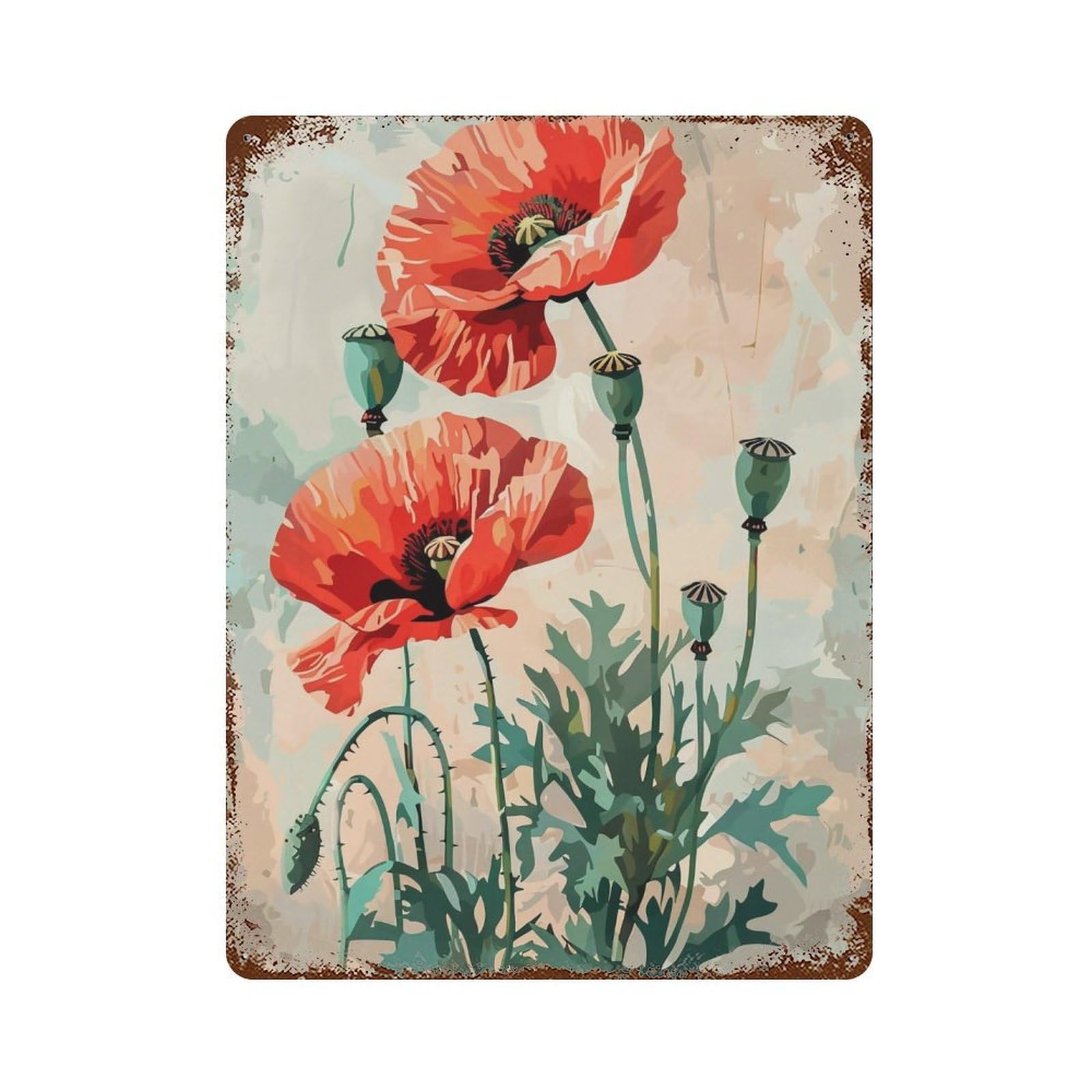 HDURYEYRYY Red Poppy Color Block Still Life 03 Wall Retro Iron Vintage Art Metal Tin Sign Poster Modern Home Cofffee Club Art Bar Shop Decor Style 40x30cm