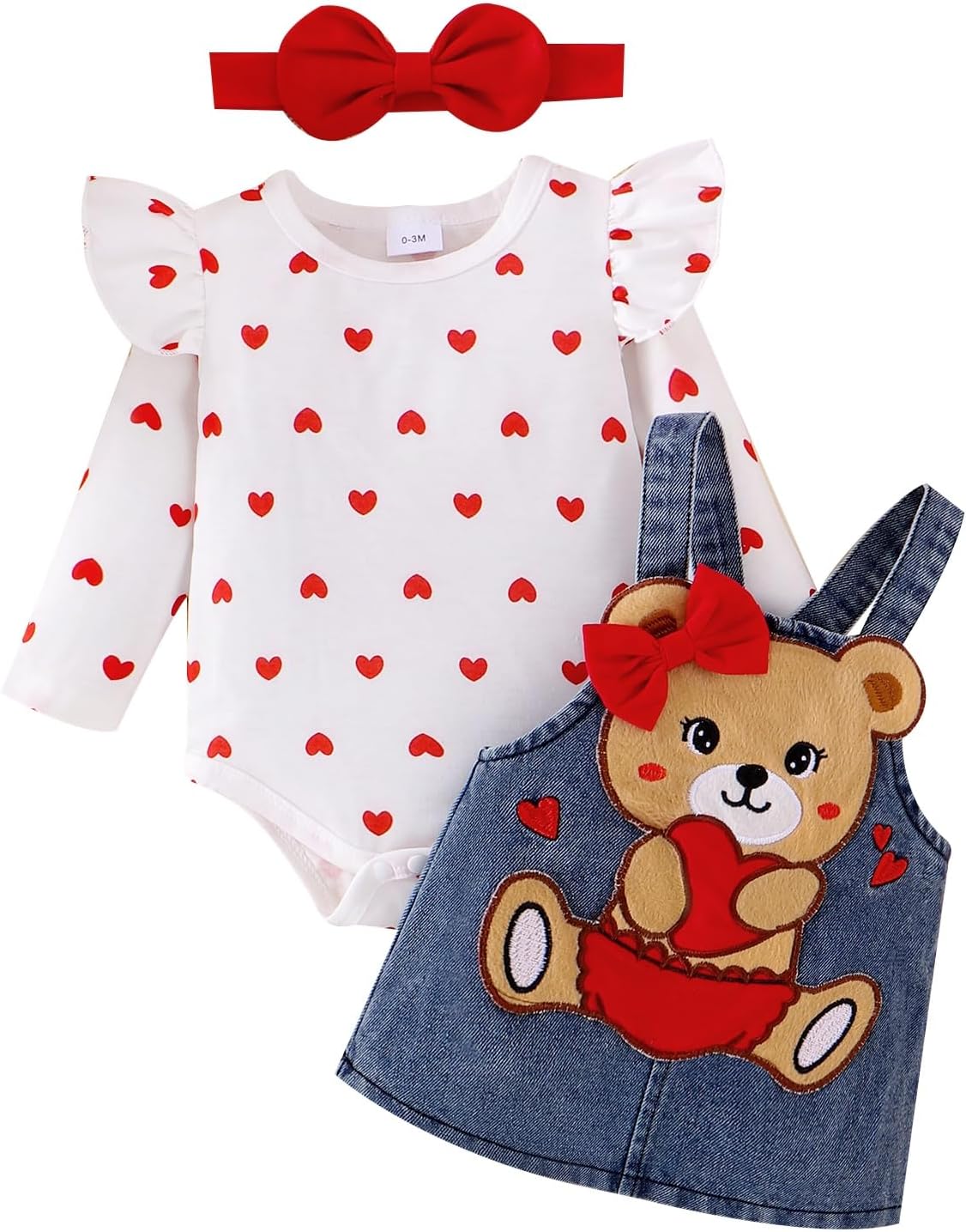 Baby Girl Clothes Fall Winter Outfits Long Sleeve Romper Bear Cartoon Suspender Skirt Bow Headband Set 0-18 Months