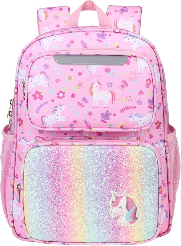 Kids Backpack for Girls Kindergarten - 15 Inch School Bag | For PreK-2nd Grade Kids Ages 4-7, Fits Folders, Insulated Pocket for Lunch and Snacks, Comfy Padded Straps, Pink Unicorn
