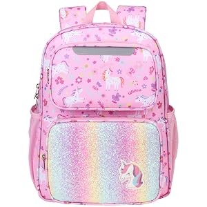Kids Backpack for Girls Kindergarten - 15 Inch Lightweight School Bookbag fits Folder Unicorn Backpack for Kids 4-7