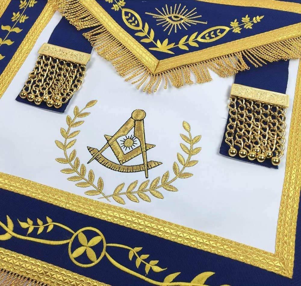 Masonic Blue Lodge Past Master Gold Machine Embroidery Freemasons Apron (Lambskin)