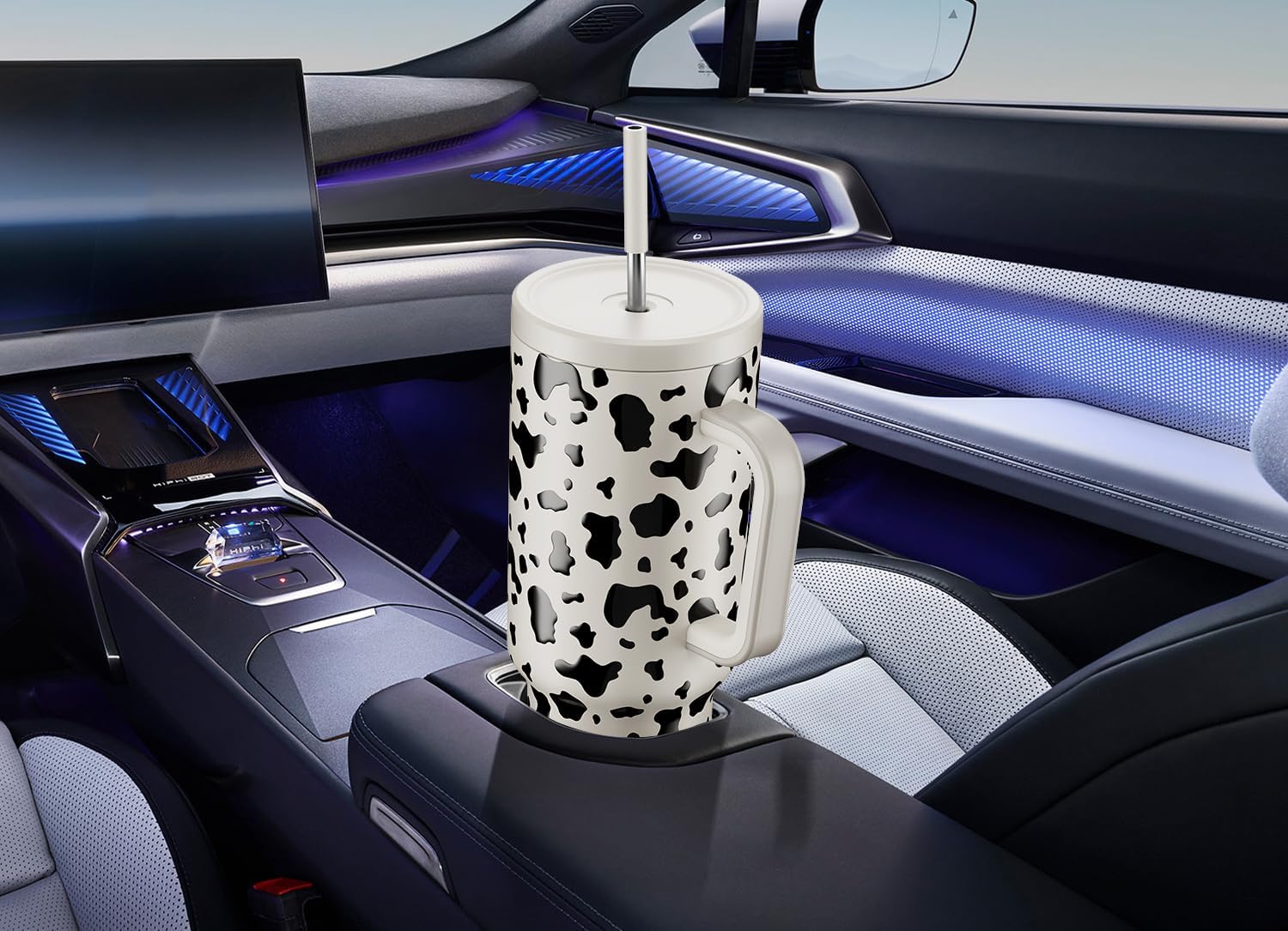 Meoky 40 oz Tumbler with Handle and Straw, Tumbler with Lid and Straw, Insulated Stainless Steel Travel Mug, 100% Leak-proof, Keeps Cold for 34 Hours or Hot for 10 Hours (Cow) - Image 7