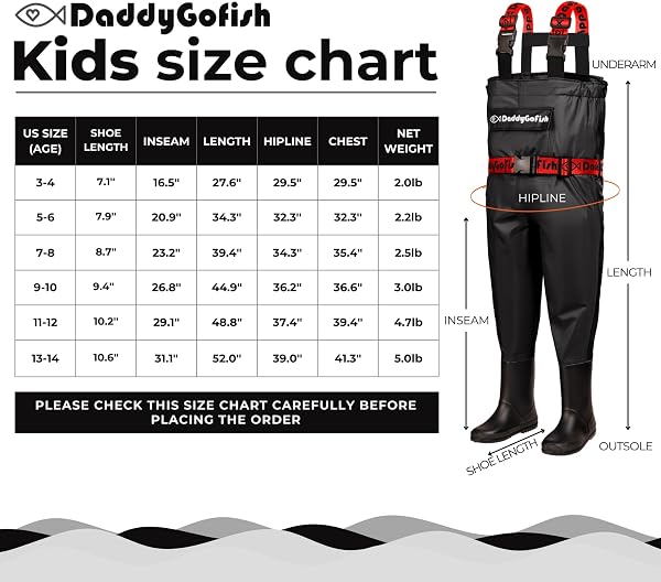 DaddyGoFish Waders de Poitrine pour Enfants et Adultes, Cuissardes de pêche et de Chasse avec Une Poche et Un Cintre - 2