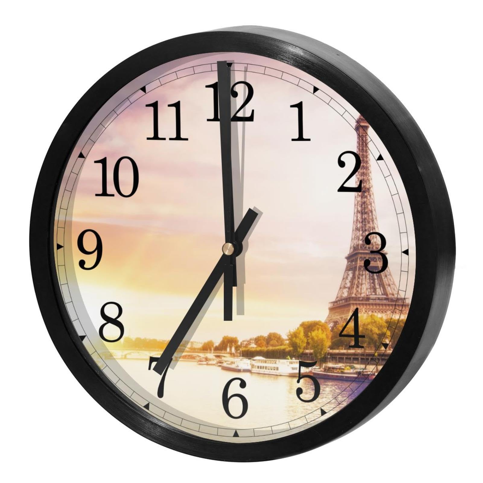 Horloge murale ronde pour maison cuisine bureau école motif Paris vintage