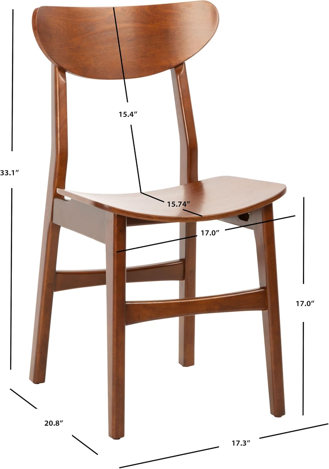 SAFAVIEH Furniture - Lucca Retro Dining Chair Set of 2 - Walnut - Wood - Mid-Century Upholstered Design - Ideal for Dining Room, Kitchen, 17.7" Seat Height (DCH1001D-SET2)
