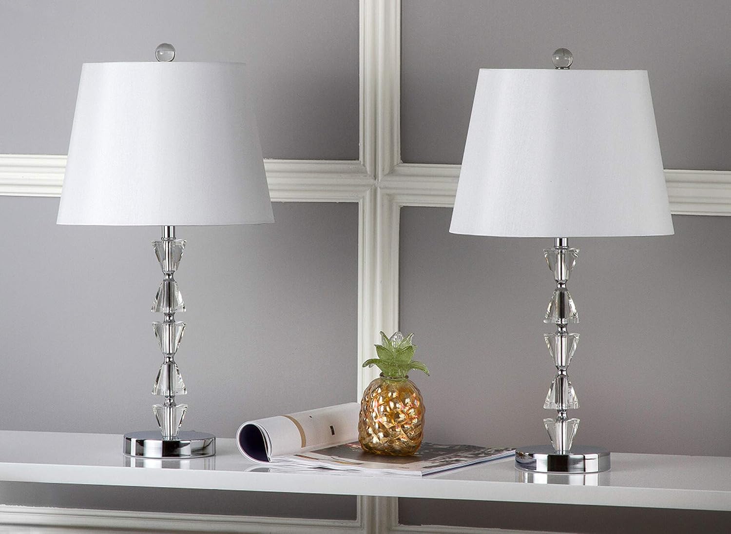 SAFAVIEH Lighting Collection Deco Prisms Modern Glam Crystal 21-inch Bedroom Living Room Home Office Desk Nightstand Table Lamp Set of 2 (LED Bulbs Included)