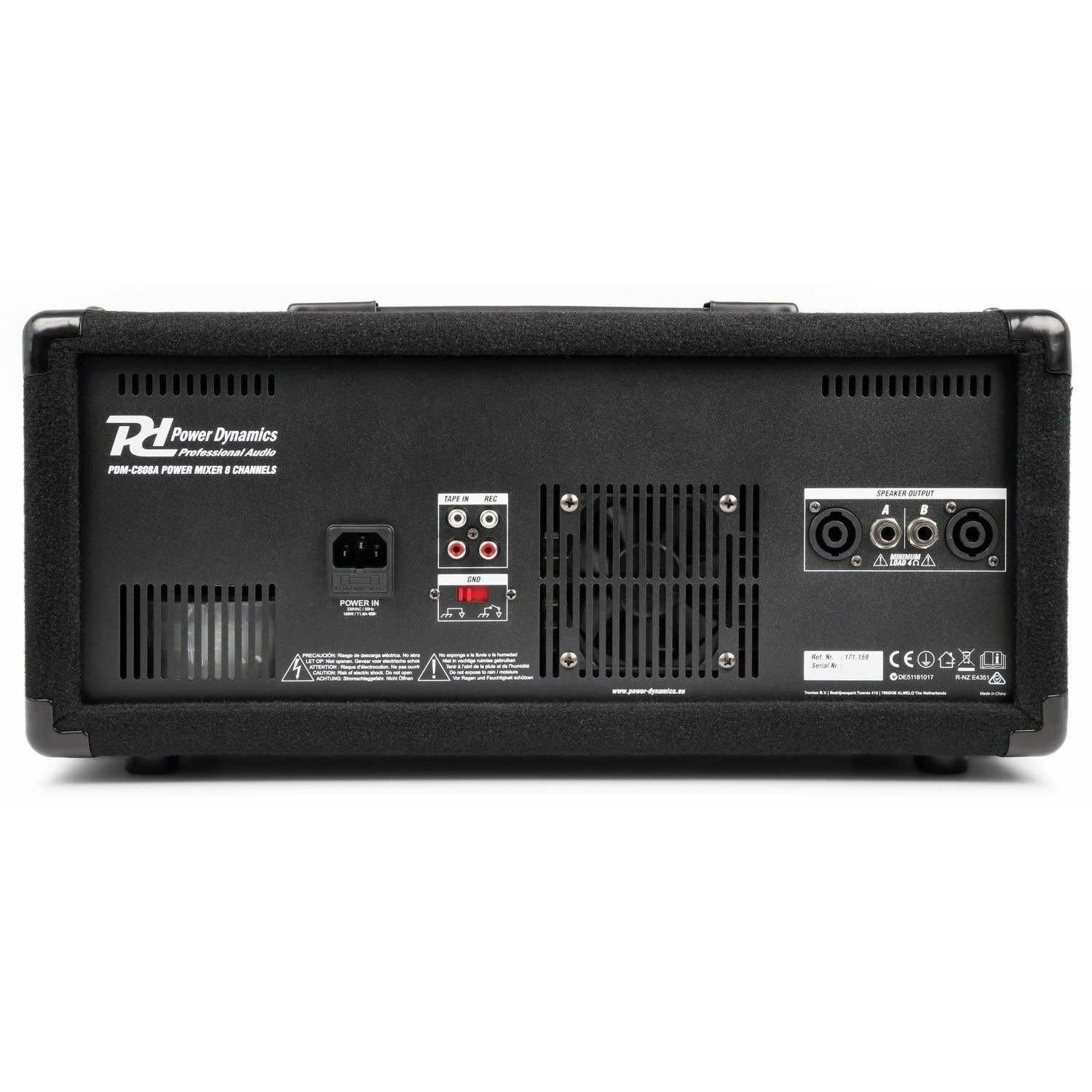 Power Dynamics PDM-C805A Table de Mixage Amplifiée 800 Watts - 8 Canaux, Connexion sans Fil Bluetooth, USB/SD, Réglages Graves/Aigus par Canaux, Idéal pour DJ, Groupe ou Salle de Spectacle