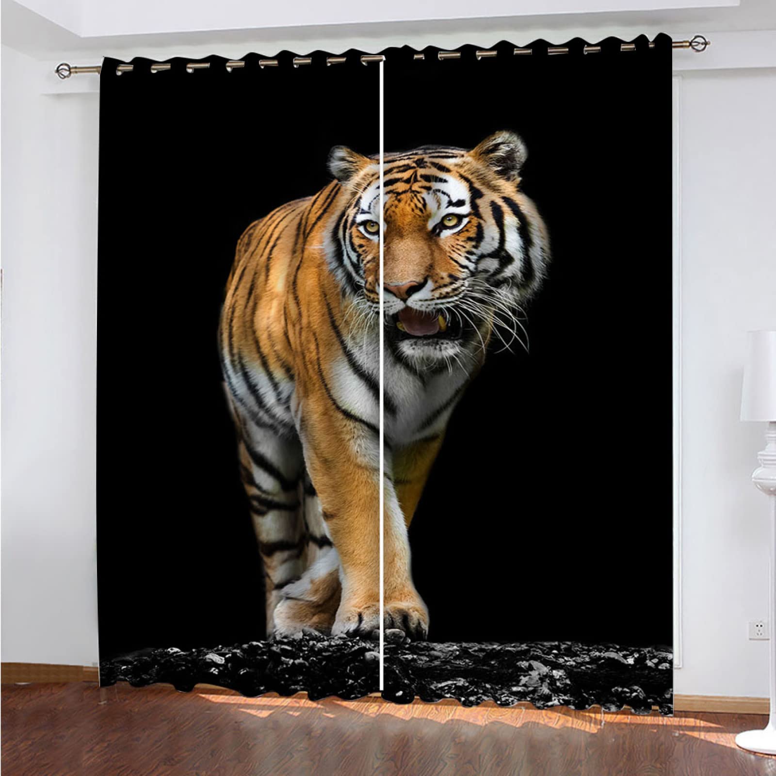 Rideaux occultants imprimé tigre 2 pièces 132x175 cm pour chambre