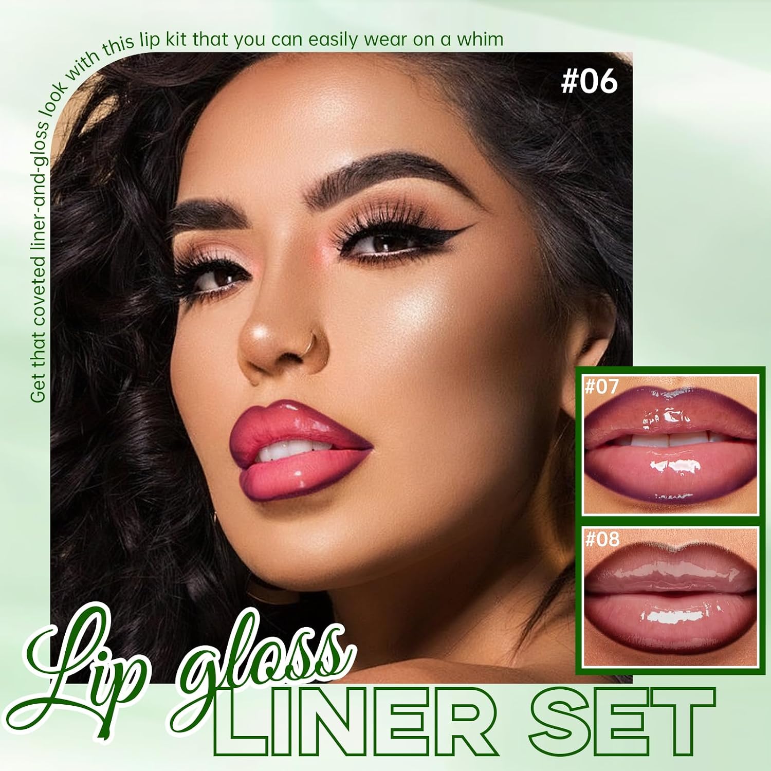 Noerrors 6pcs Hydrating Tinted Lip Oil + Lip Liner Pencil Combo Sets, Moisturizing Lip Kit with Lip Liner and Big Brush Head Gloss for Women, Plumping Smooth Lip Care Long-Lasting Liquid Lipstick Pack