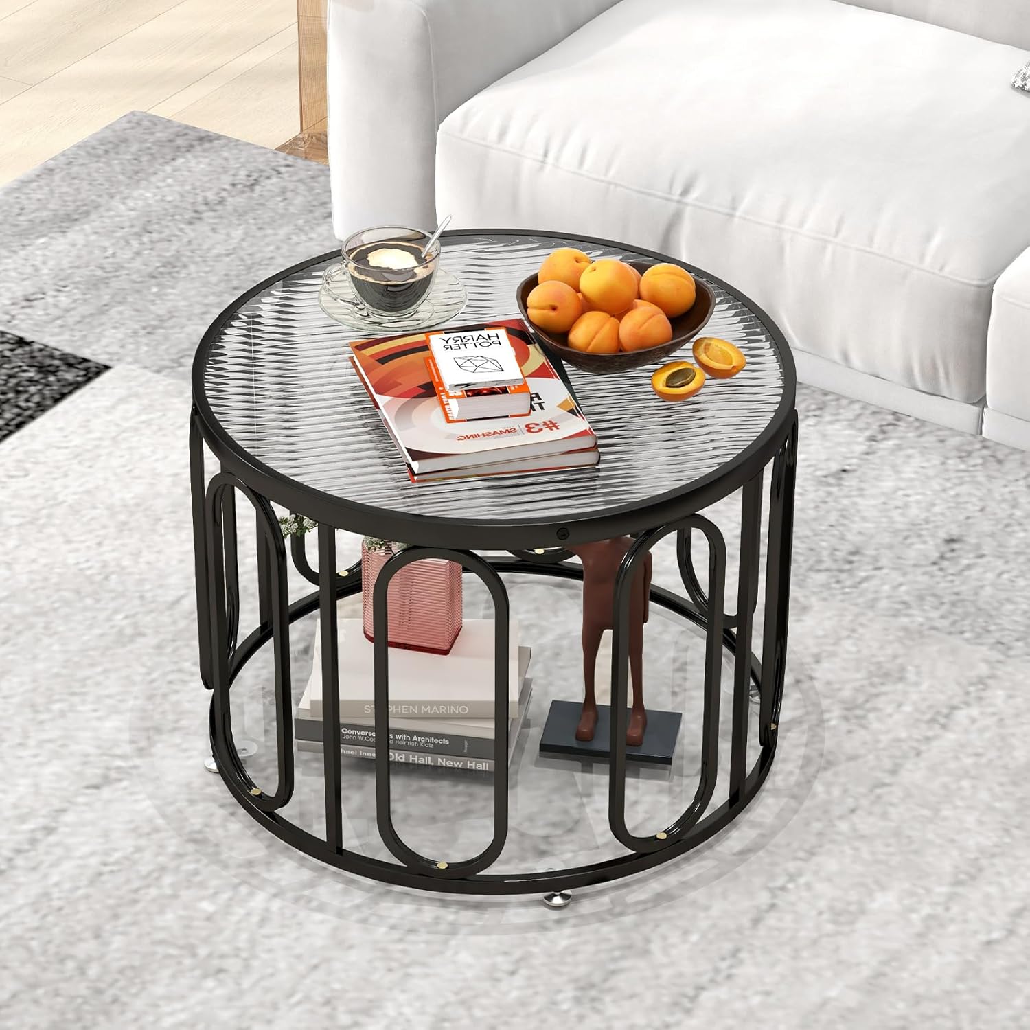 Dimensions of the Giantex Round Glass Coffee Table