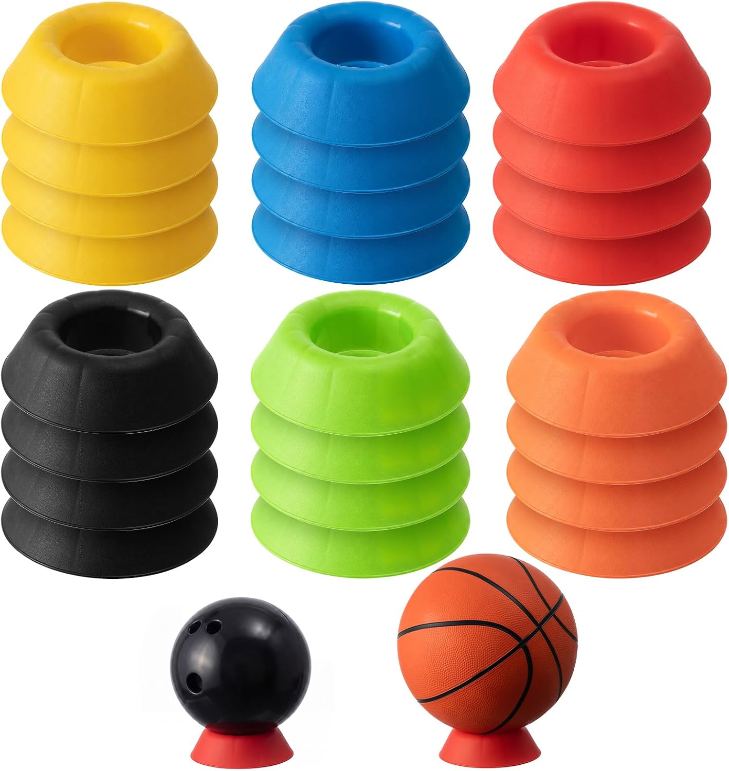 Foilswirl 24 Pack Bowling Ball Cup, Heavy Duty Plastic Bowling Ball Holder Stand for Displaying Storing, Colorful Sport Display Stand Holder Ring for Home, Garage & Pro Shop
