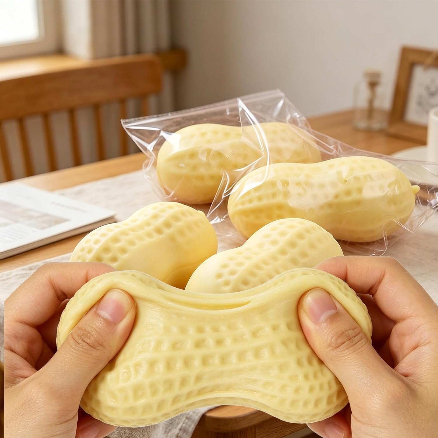 Peanut Squishies Toys,Peanut Squishies Slow Rising Stress Relief Toy,Stress Relieving Fur Ball OPP Packaging Squis-hy Fidget Toys for Silicone Stress Ball for Adults Anxiety Relief (3pcs)