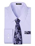 HISDERN Mens Dress Shirt with Tie Pocket Square Set Classic Button Down Shirt Matching Tie Long Sleeve Shirts