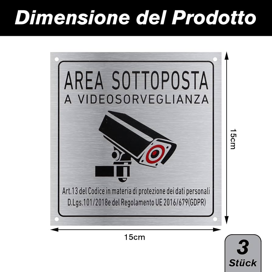 Cartello “Area Videosorvegliata” 18x18 Cm In Alluminio | Conforme Norma DIN 33450 | Resistente Per Esterno E Uso Industriale - 2