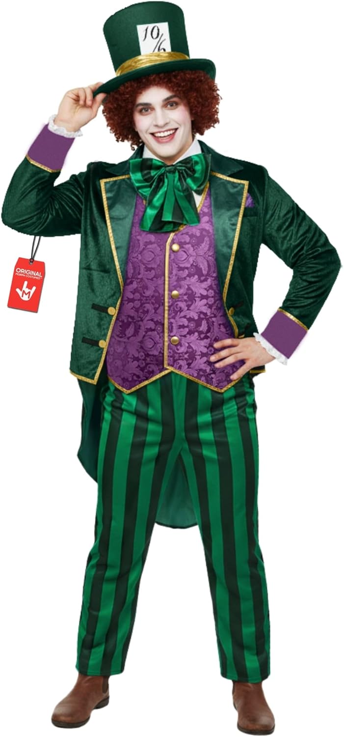 Morph Crazy Tea Party Master Costume For Men, Adult Story Book Character Costumes, Halloween Costumes For Men