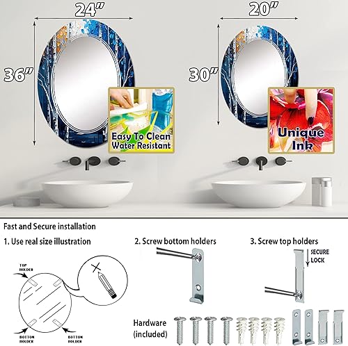 Miniatura 4 de DesignQ Blue Birch Forest I - Espejo de tocador, espejos de baño, espejos de pared para sala de estar, dormitorio, espejo ovalado, grande, 20 x 30