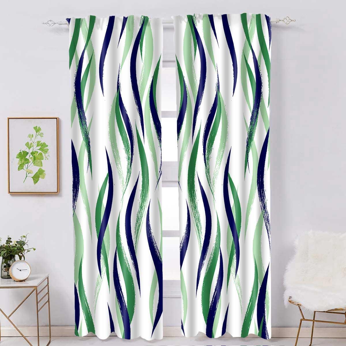 Spring Sense Green Blue Curtains 2 Panels Set Geometric Art