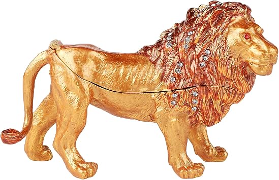 Lion Trinket Boxes Hinged Enamel Hand-Painted Jewelry Box Animals Figurine Unique Gift for Home Decor
