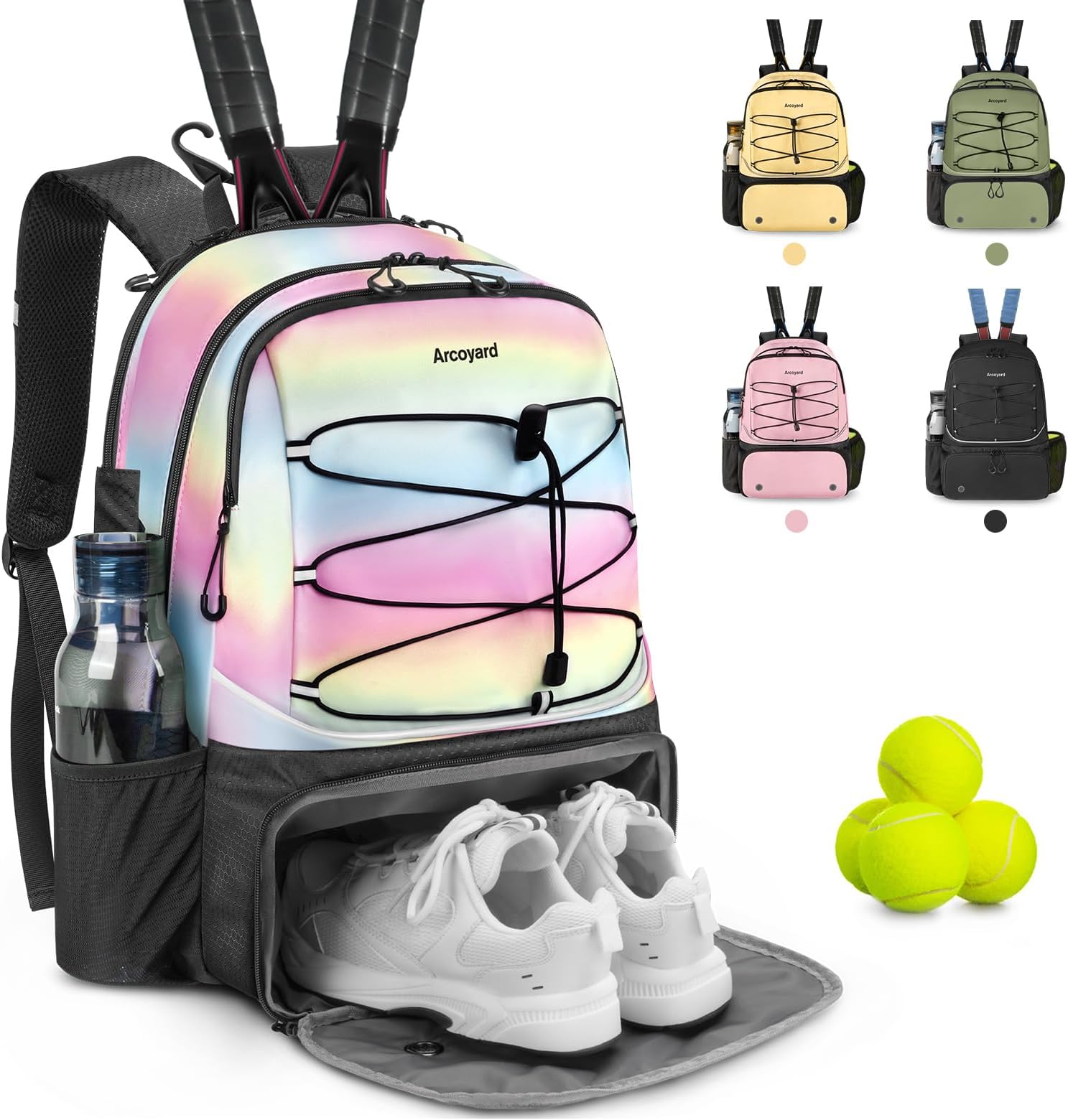 Arcoyard Tennis Bag Holds 2 Rackets, Professional Tennis Bags for Women, Tennis Backpack with Ventilated Shoe Compartment