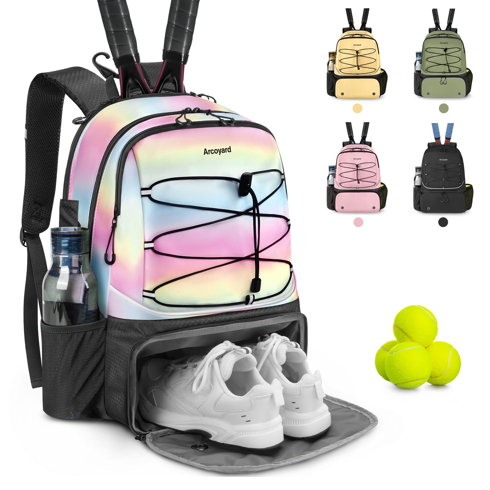 Tennis Bag Holds 2 Rackets, Professional Tennis Bags for Women, Tennis Backpack with Ventilated Shoe Compartment