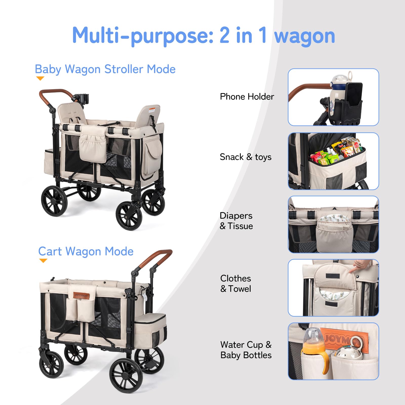JOYMOR Double Pro Stroller Wagon for 2 Kids, Both Face Forward High Seat,  Face to Face, with 5-Point Harnesses Safety Belt, Removable UV-Protection  Canopy, Phone Holder: Buy Online at Best Price in